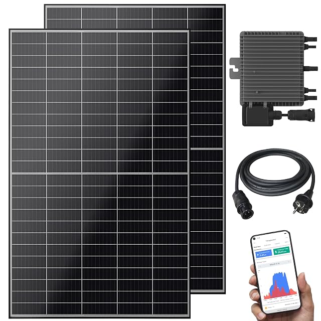 VESKA balcony solar kit with two bifacial modules in black aluminium frames
