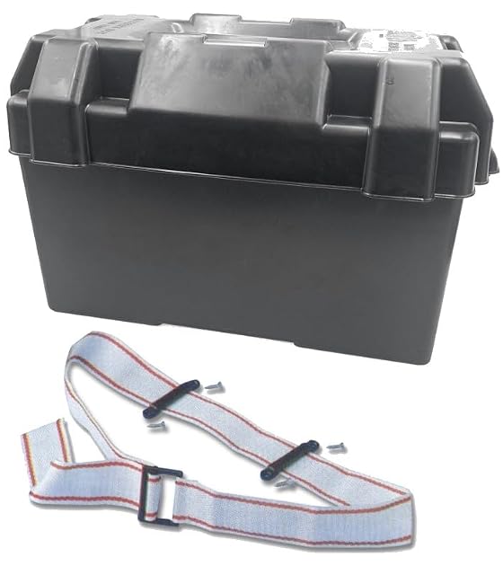 Bootskiste black plastic battery box with lid and strap