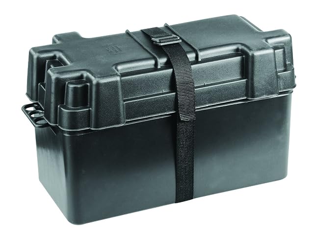 Nuova Rade black polypropylene battery box with a hold-down strap