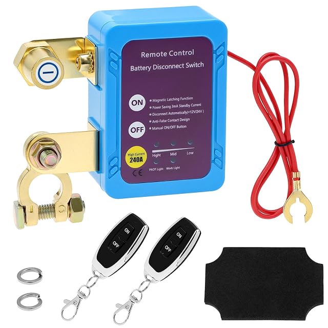 QWORK wireless remote battery isolator with two key fobs
