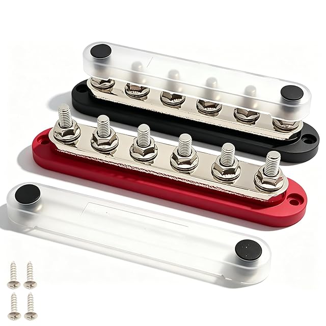 Keltorio 300 A busbar pair in red and black with covers