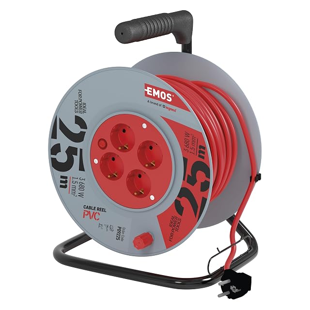 EMOS 25 m cable reel with four Schuko sockets