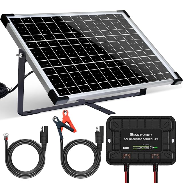 ECO-WORTHY 25 W solar battery charger kit with controller and clips