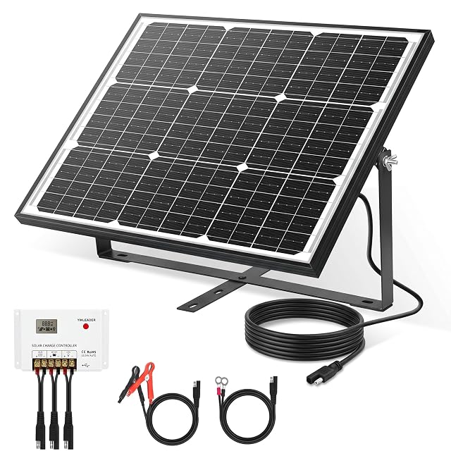 Yinleader 50 W monocrystalline solar panel with a PWM controller and SAE cables