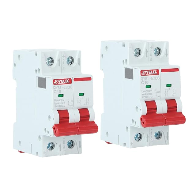 JOYELEC two-pole DC circuit breaker on a DIN rail