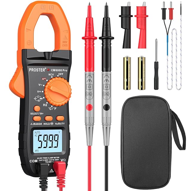 Proster digital clamp meter with a large jaw and a backlit display