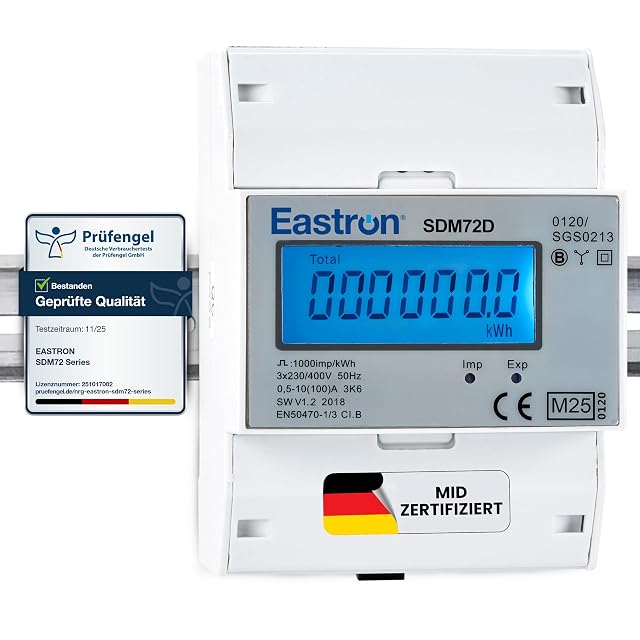 EASTRON SDM72D-MID three-phase energy meter with a backlit LCD