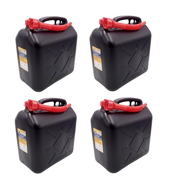 FILMER 20 litre black plastic fuel cans, four in a set