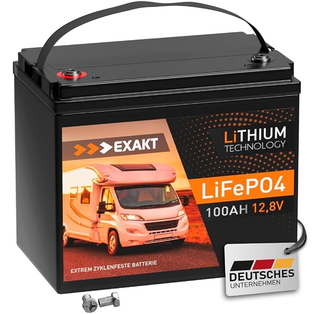 EXAKT 100 Ah LiFePO4 battery with M8 threaded terminals