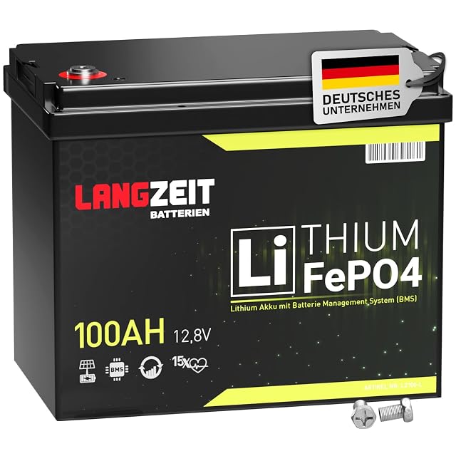 LANGZEIT 100 Ah LiFePO4 battery in a compact black case
