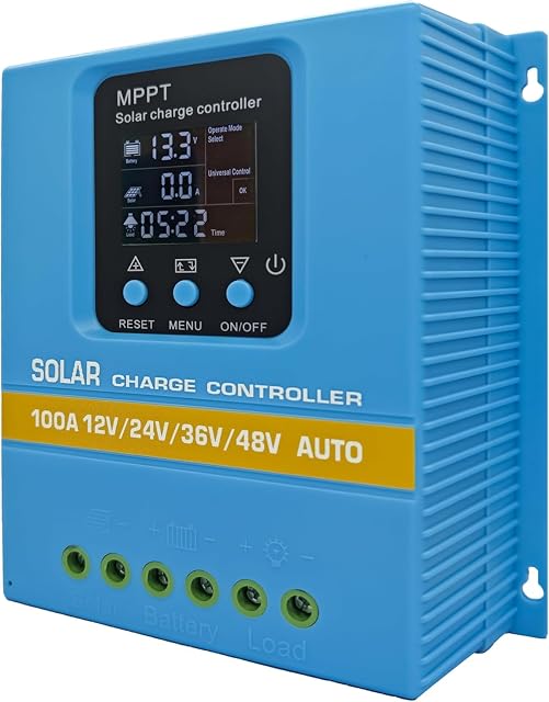 POWLSOJX 100 A MPPT solar charge controller with backlit LCD