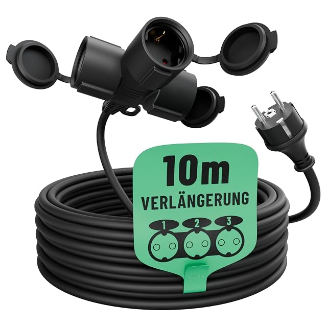 greate 10 m outdoor extension lead with three sockets
