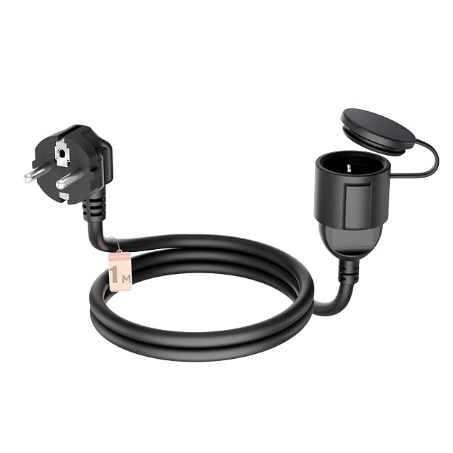 LIPWEL 1 m black outdoor extension lead with a hinged socket lid