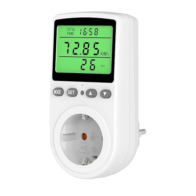 Awootsv plug-in energy meter with a backlit display