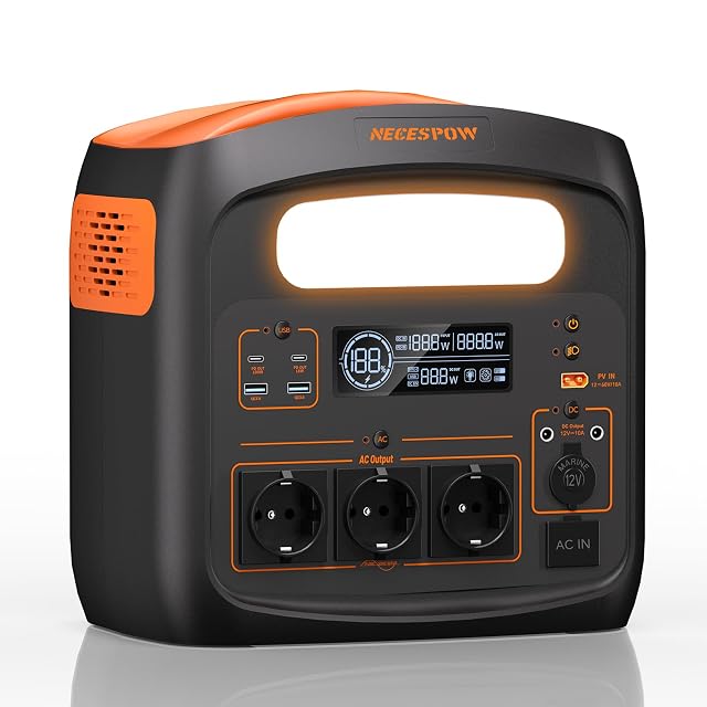 NECESPOW 1024 Wh power station with three mains sockets and USB ports