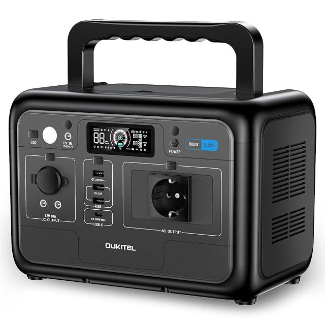 OUKITEL P800E portable power station with eight output ports and a carrying handle