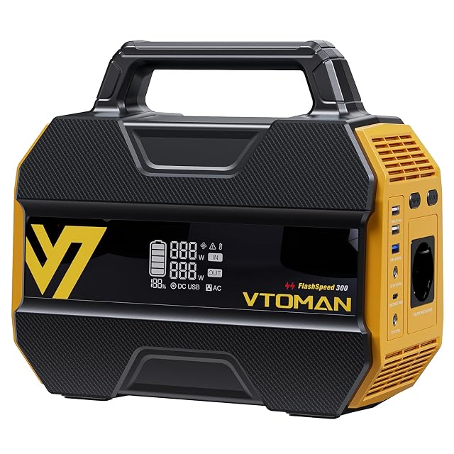 VTOMAN FlashSpeed 300 portable power station with its display and output sockets