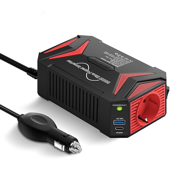 BESTEK 300 W pure sine inverter with cigarette lighter plug and USB ports