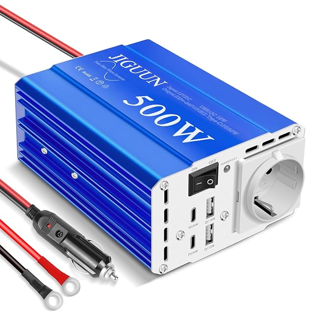 JIGUUN 500 W pure sine inverter with USB-C and QC ports