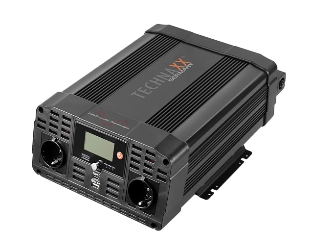 Technaxx 2000 W pure sine inverter with two Schuko sockets and LCD display