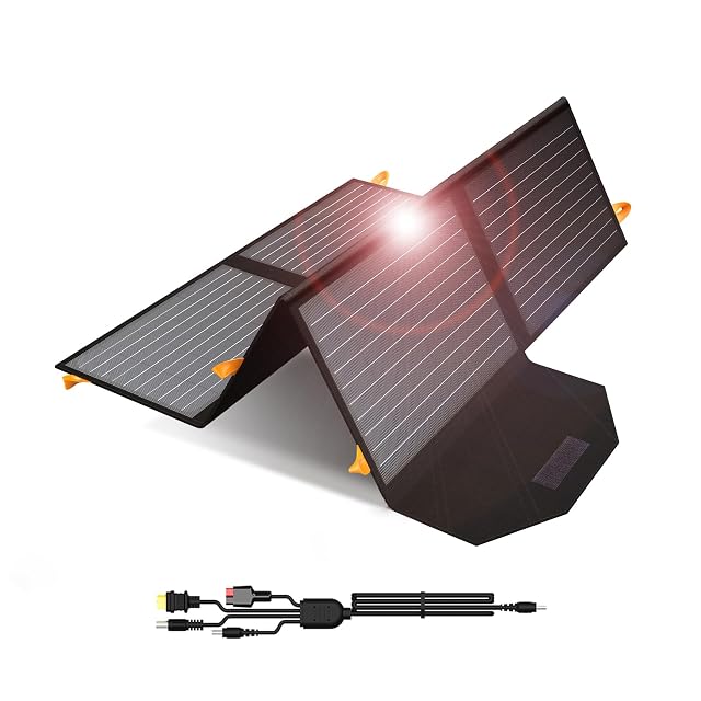 FlexSolar 60 W folding solar charger with USB outputs and LED indicator