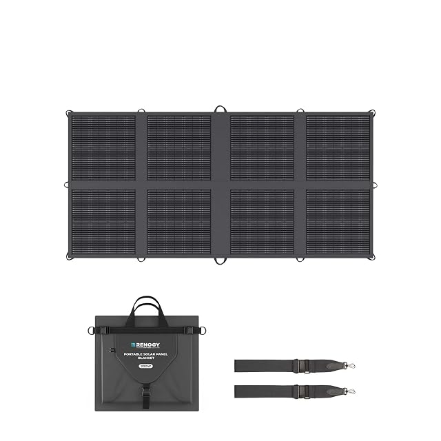 Renogy 200 W solar blanket unfolded across the bonnet of a vehicle