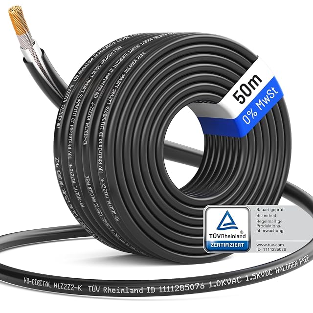 HB-DIGITAL 50 m reel of 6 mm² H1Z2Z2-K solar cable