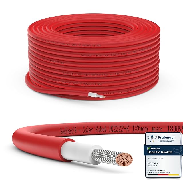 RedStar24 50 m reel of red 6 mm² solar cable