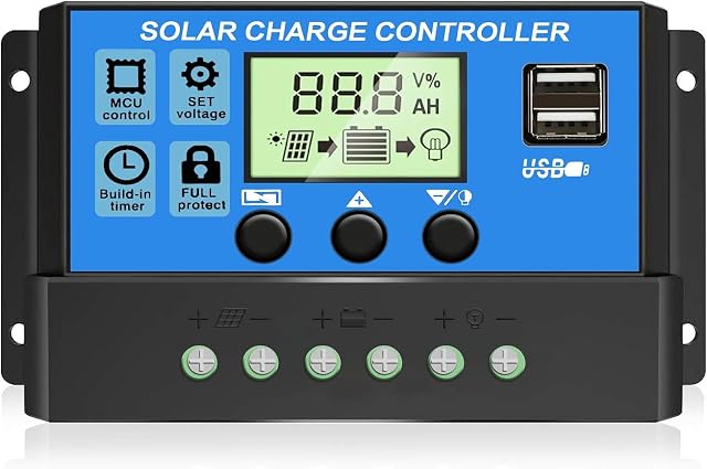 Depvko 30 A PWM solar charge controller with LCD and timer