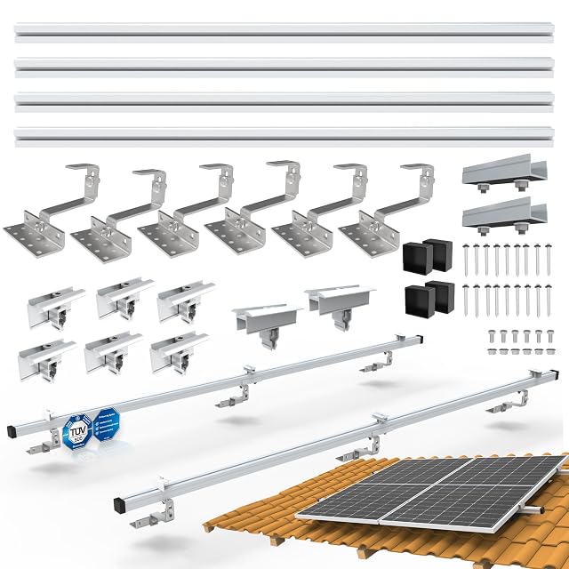 NuaSol tiled roof solar mounting kit with roof hooks and rails