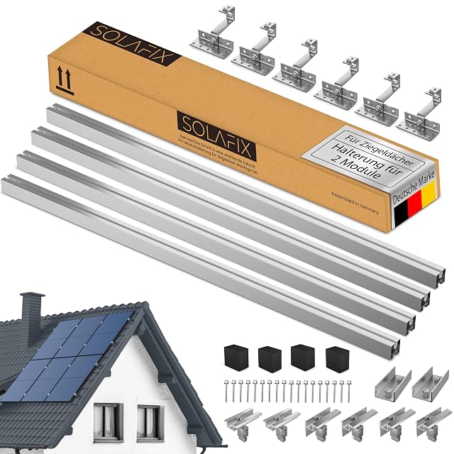 SOLAFIX tiled roof mounting kit with stainless roof hooks and rails