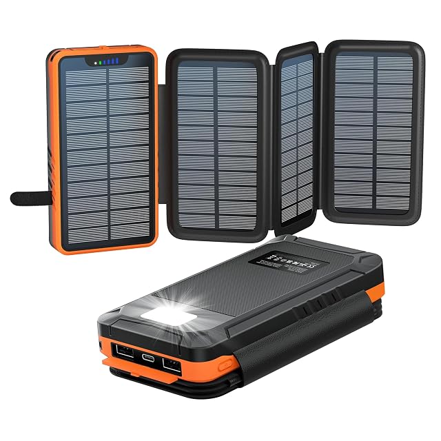 elzle solar power bank with four folding solar panels unfolded