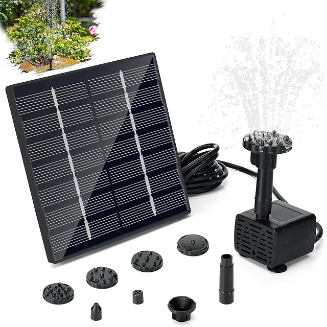 Sprifityy solar fountain pump with its panel and nozzles