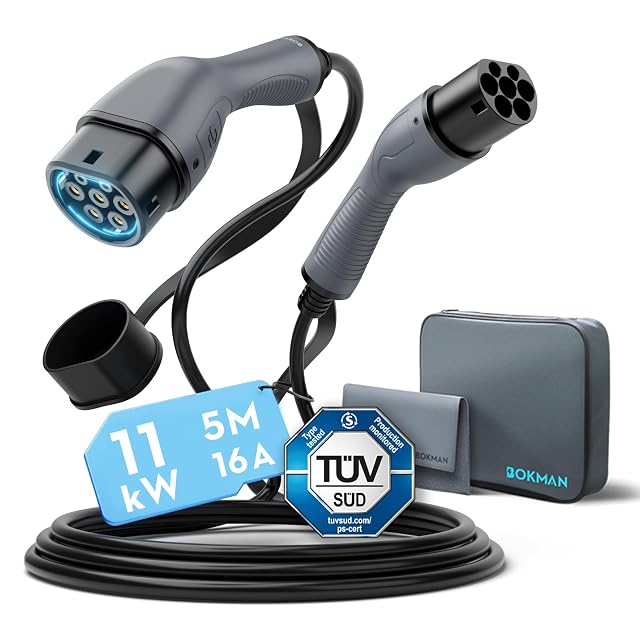 bokman Type 2 charging cable in black, five metres