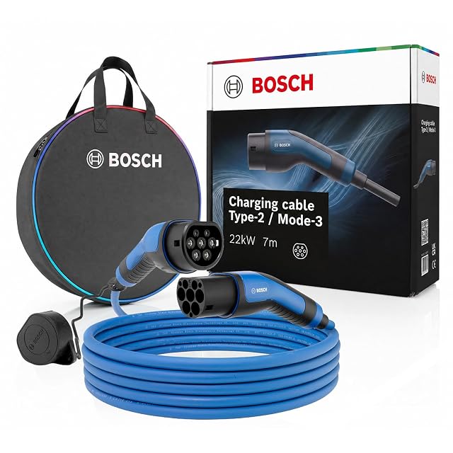 Bosch Type 2 EV charging cable with a soft-touch handle