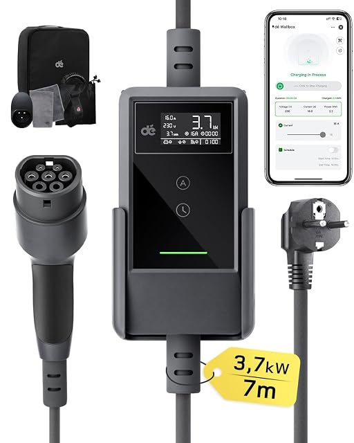 dé portable Type 2 charging cable with a Schuko plug and LCD control box