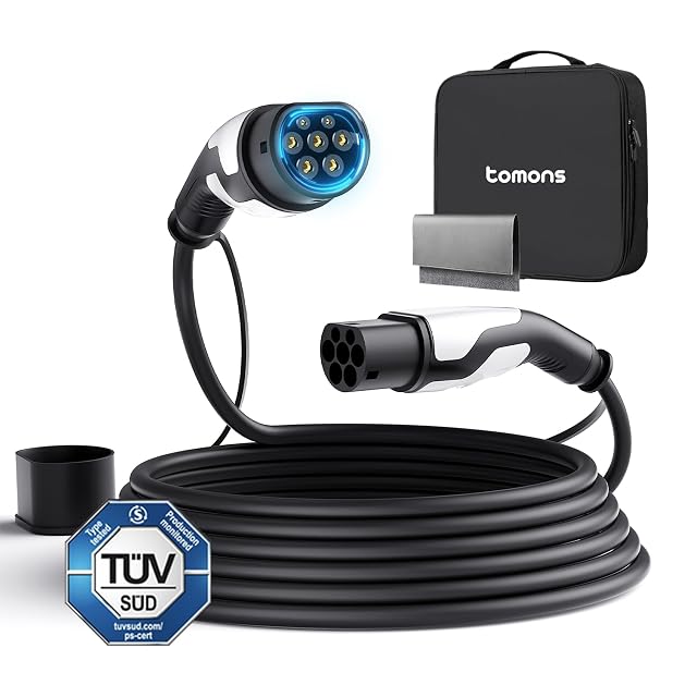 tomons Type 2 charging cable with a storage bag