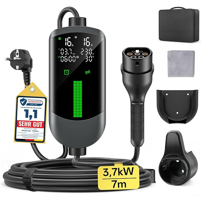 WityCharge portable Type 2 charger with a Schuko plug