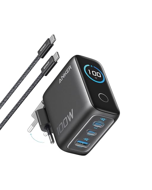 Anker 100 W three-port GaN charger with a smart display