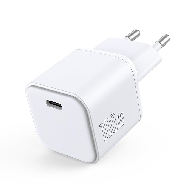 Mukiya 100 W GaN USB-C charger with a flat folding plug