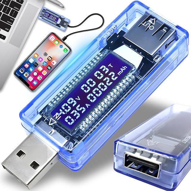 Retoo USB power meter with an LCD showing voltage and current