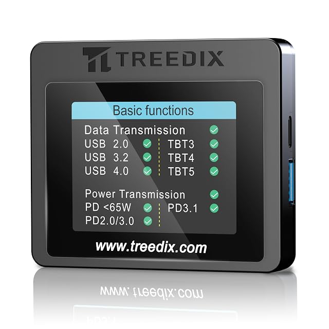 Treedix USB cable tester with a colour display and multiple ports