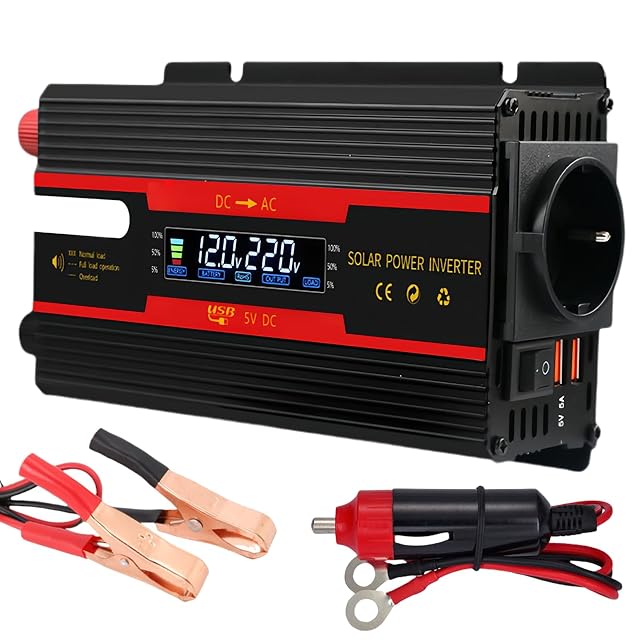HOSPAOP voltage converter with EU sockets, USB ports and LCD screen
