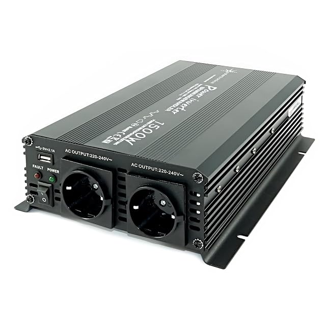 solartronics NM1500 voltage converter in black with battery leads